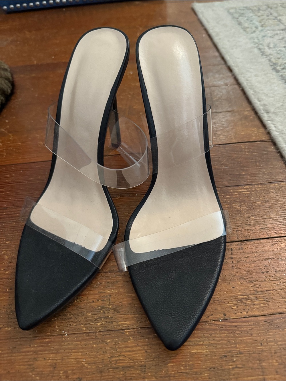 SHEIN Clear Strap Black Pointed Toe Heeled Mules